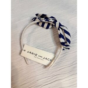 Janie and Jack Thin Headband Ribbon Navy White Stripe Bow Girls NWT